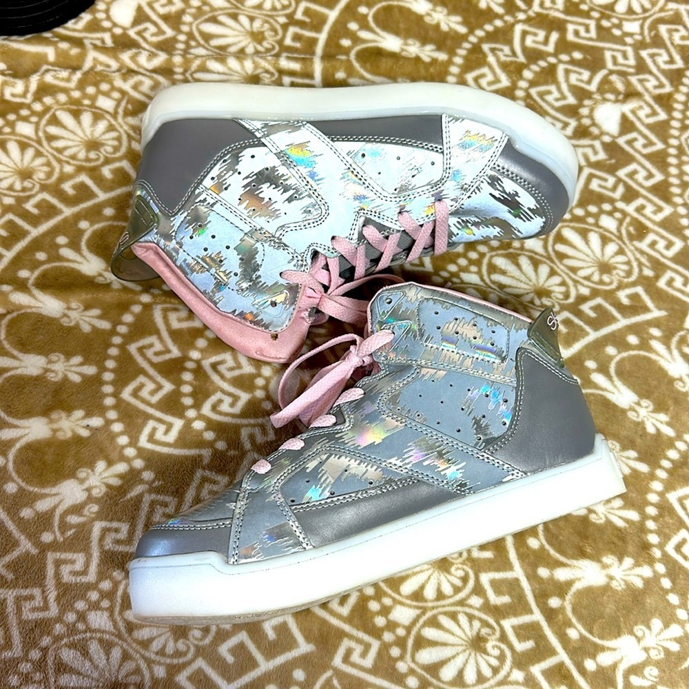 Skechers Girls Energy Lights E-pro SNEAKERS Gray Lace up Mid Top 20090L Sz 8